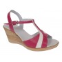 Sandale dama din piele naturala fucsia alb cu platforma tip pana Roselia